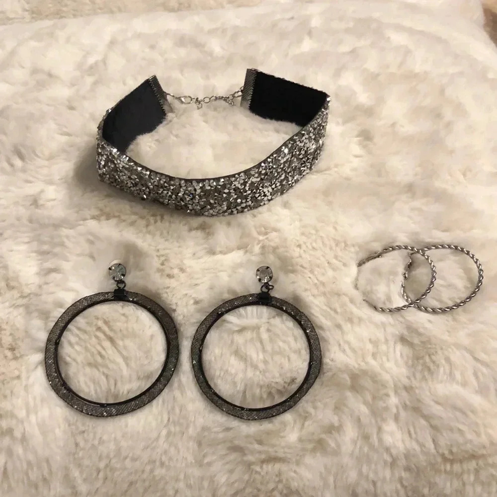 Choker, Hoop Dangle Earrings or Silver Plated Hoop Earrings